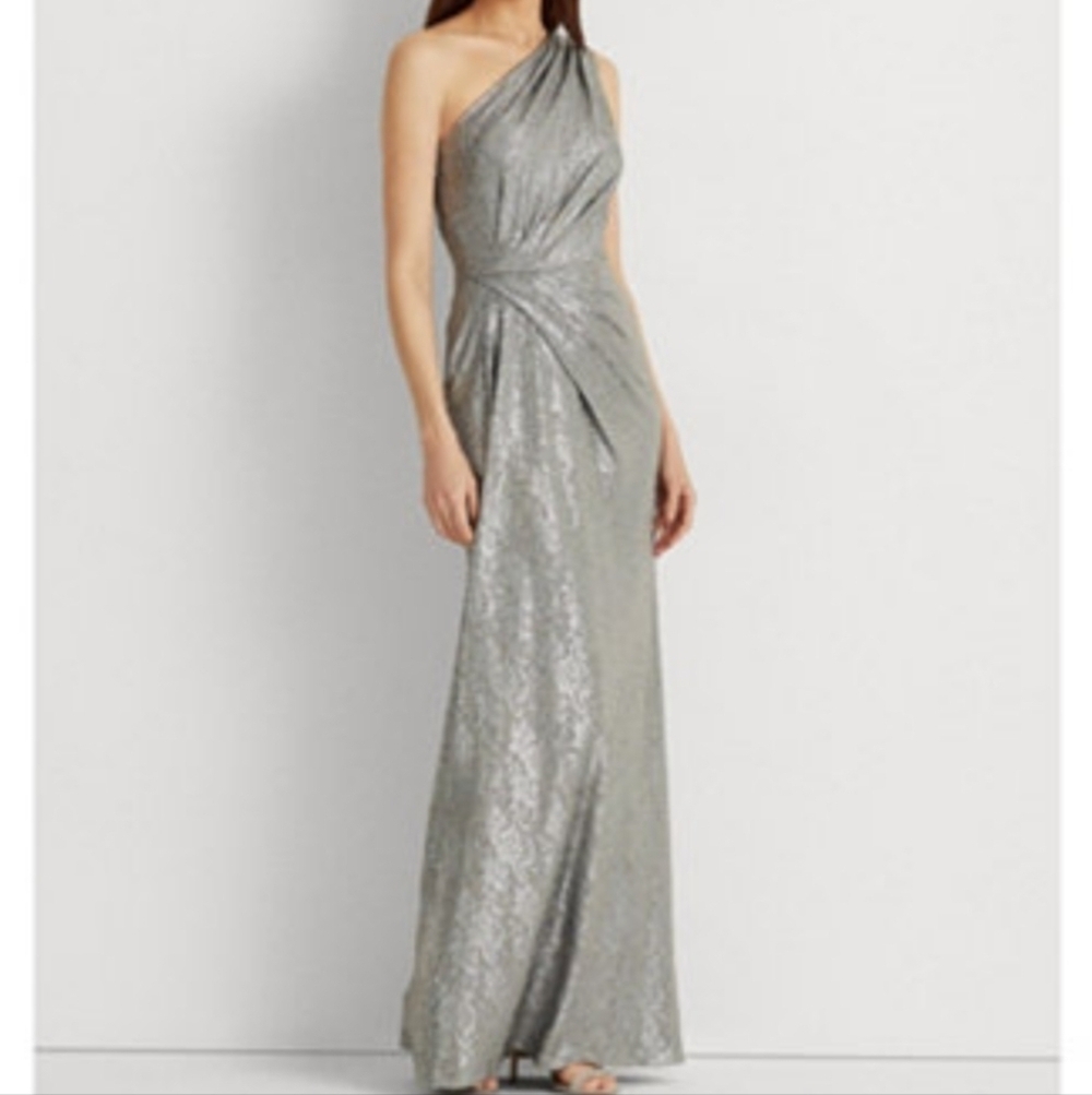 Lauren Ralph Lauren Metalic Silver Evening Gown Size 2. - Picture 2 of 14